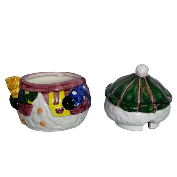 Vintage Snowman Cream Pitcher Sugar Bowl Set Artisan Ceramic Winter Christmas - Picture 9 of 16